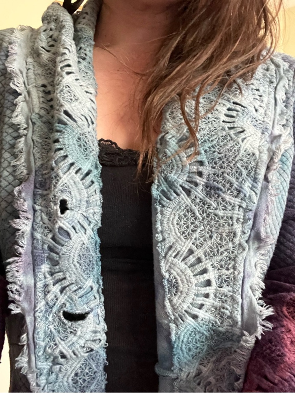 Boho Draped Cascade Jacket in Teal and Plum - Women's Coat - Picture 3 of 5